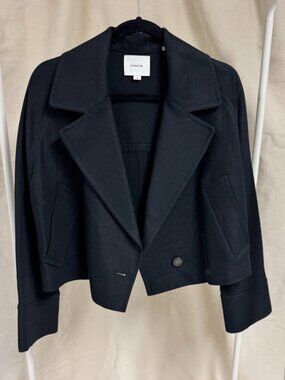Vince Cropped Blazer Jacket Cotton Linen Blend Oversized Lapel Black